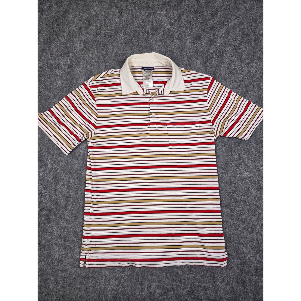 Patagonia Polo Shirt Mens XS White Red Striped Organic Cotton Short Sleeve